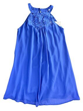 NWT Vanberfia Royal Blue Lace Halter Mini Dress Pleated Evening Womens M